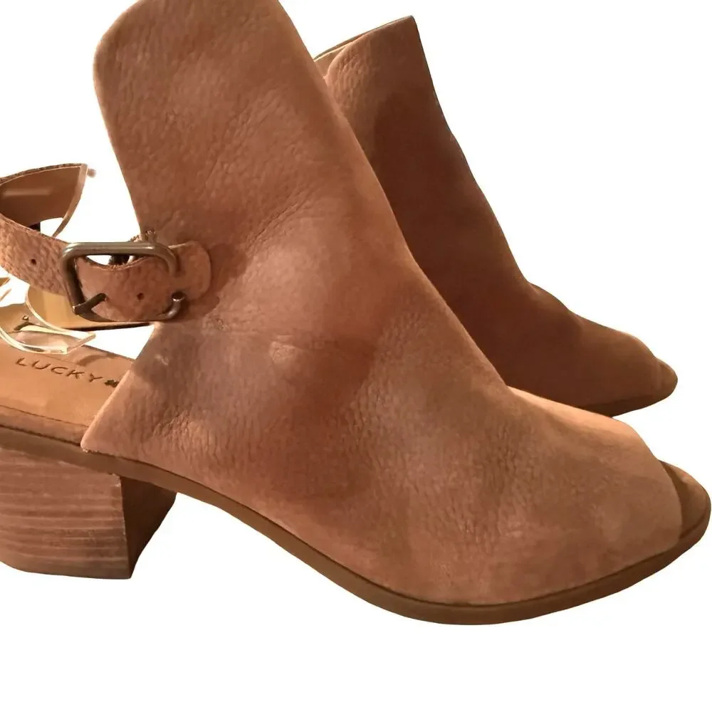 Lucky Brand Bray Slingback Open Toe Chunky Heel Shoes Booties Sandals sz 11
